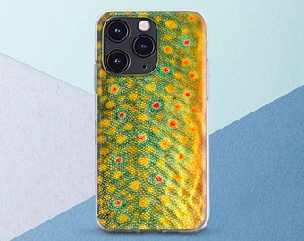 iPhone case fishing Brook trout print Man Green For him iPhone Fathers gift Fishing lover Animal print iPhone 17 pro max 16 15 14 Pixel 9 8