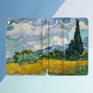 Van Gogh iPad case Art Nature Painting Van Gogh Vintage Tree Floral Inspirational iPad smart case Blue sky Field summer Oil painting print