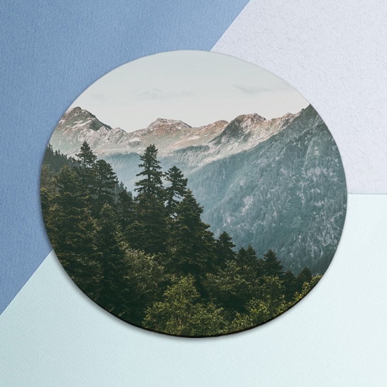 Mountain Mouse Pad Nature Mouse Pad Round Mousepad Office Etsy