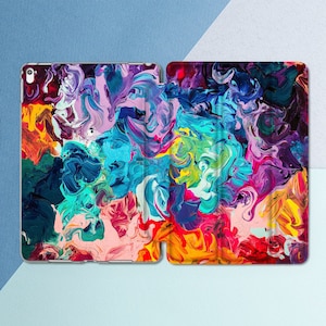 Oil paint print iPad case Art Colorful Abstract Aesthetic Painting Rainbow Simple Flip stand iPad 10 2 iPad 10th gen iPad mini 6 iPad Air 5