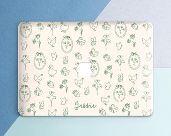Kawaii duck print Cottage core art Macbook case beige Custom name case Personalized case Farm animals Strawberry Pro 14 Pro 16 Air 15 Air 13