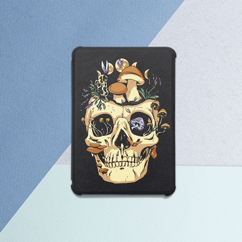 Kindle case skull Forest mushrooms art Kindle case goth Kindle black case Kindle case men Occult Creepy case Gift for him Kndle case 2019 image 2