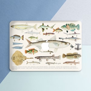 Macbook case fish Macbook case beige Macbook case animals Aesthetic print case Fishing art case Gift for him Macbook case man Water animals