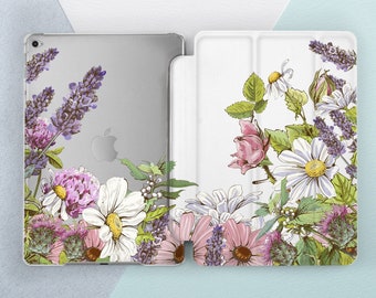 Wild flowers Daisy Summer Lavender Smart case Stand Botanical Floral iPad case bee Black White Pro 11 13 Air 13 Mini 7 10 2 12 9 10 9 A16