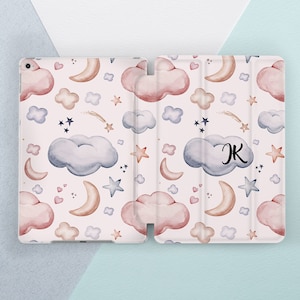 iPad case clouds Custom initials case iPad smart case Watercolor print Elegant Aesthetic iPad case custom Monogrammed case Stars art Cute
