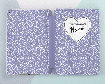Composition Book print iPad case name Personalized Cute Simple print iPad case heart Light blue print iPad 11 2025 Pro 13 Air 13 11 Mini 7