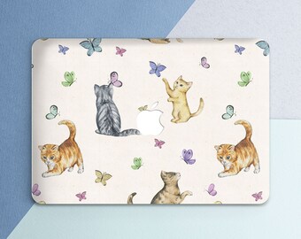 Macbook case kittens Cute cats art Colorful butterflies art Macbook hardshell Pro 13 M2 case Pro 16 2026 Air 13 2025 Pro 16 Pro 14 M4 M5 Neo
