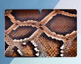 Python snake print iPad case with pen slot Brown print cover iPad case serpent iPad case pencil Trendy Fashion Animal print Air 13 Pro 13 11
