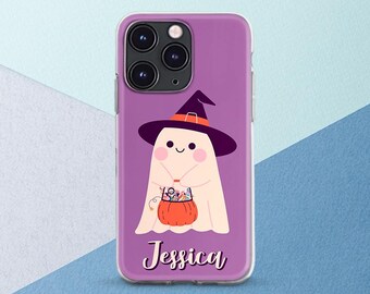 Cute ghost print iPhone case purple Custom name Halloween Personalized Phone case spooky Kawaii girly  Violet iPhone 17 slim 16 pro 15 14 13