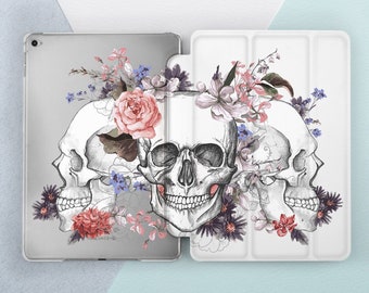 Skull iPad case Flowers Vintage Skull Floral Gothic Smart Cover Gothic Aesthetic iPad 11th gen A16 10 2 Pro 13 Air 13 Mini 7 A16 12 9 2022