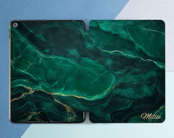 Dark green marble print Personalized case Emerald stone print iPad case name iPad case custom iPad 11th gen Mini 7 Pro 11 2025 Pro 13 Air 13