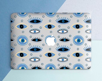 Macbook case evil eye Clear Case with eyes Simple Macbook Transparent Minimalist Blue print Girly Air 15 2025 Pro 16 M5 Pro 13 Pro 14 Air 13