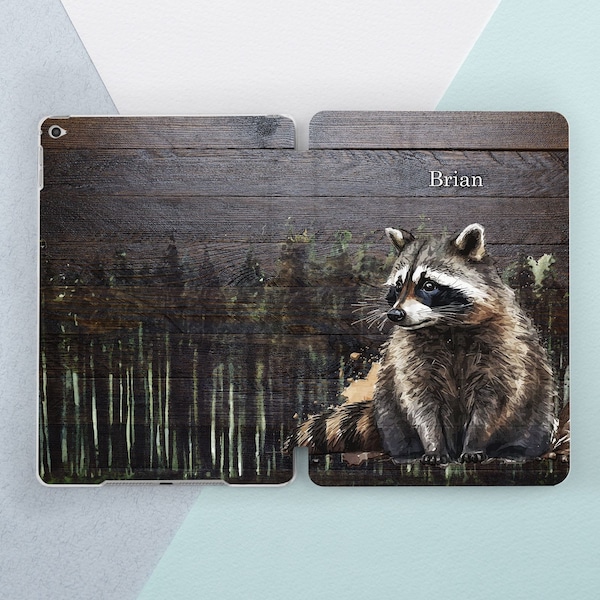 iPad case raccoon iPad case name Dark wood print iPad case animal Personalized cover Funny smart case iPad 12 9 case iPad 10 9 case iPad 11