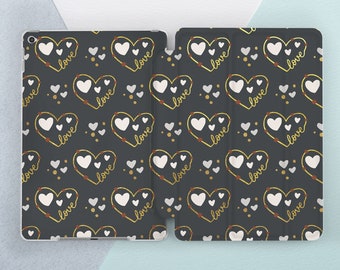 iPad case love Elegant hearts art iPad case gray iPad smart case Valentines day gift iPad case simple iPad 10th gen case iPad Air 5 case