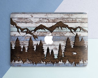 Wood Macbook case Mountains Nature Forest Macbook Pro 13 inch Pro 15 inch 2018 Wooden Trees Rustic Macbook Air 13 Macbook 12 inch Hard case