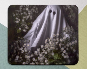 Mousepad ghost Halloween decor Mousepad floral Mousepad botanical Circle Mousepad Spooky art case Square mouse pad Coworker Gift Mouse mat