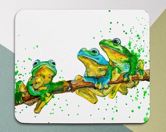 Mousepad frog Watercolor print Mousepad animal White mousepad Teachers gift Round mouse pad Desk Accessories Mouse mat Square mouse pad