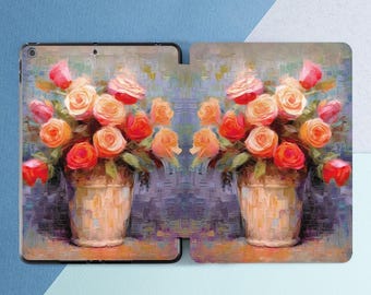 Oil paints roses print Aesthetic Spring art iPad case with pen slot iPad case botanical iPad smart case iPad case pencil Elegant flowers art