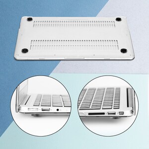 May include: A clear plastic case for a laptop computer. The case is designed to protect the laptop from scratches and bumps. The case is shown on a white surface.