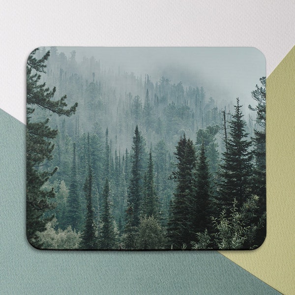 Mousepad forest Deep green Square mouse pad Mousepad fog Mouse pad  Office decor Birthday gift Round mouse pad Friends gift Office Supplies