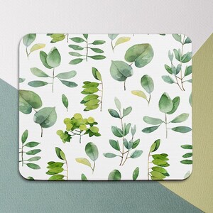 Green Leaf Mouse Pad Leaves Mouse Pad Round Mousepad Office Decor Mouse Mat Office Gift Mouse Pad Leaf Watercolor Mousepad Square Mouse Pad image 4