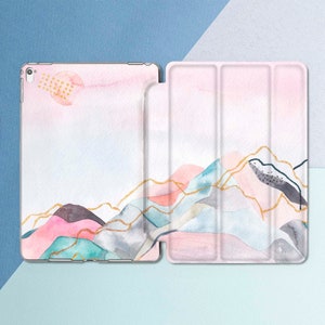 Japan iPad case Art Japanese Mountains Watercolor iPad Pro 10.5 Pro 12.9 Colorful Pastel Pink Gold iPad 9.7 2018 6th gen Mini 4 Air 2 Cover