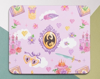 Romantasy lover mousepad square Magic dragon Pink Fantasy mousepad rectangle Circle mousepad Mousepad crown mousemat Mousepad girly Vintage