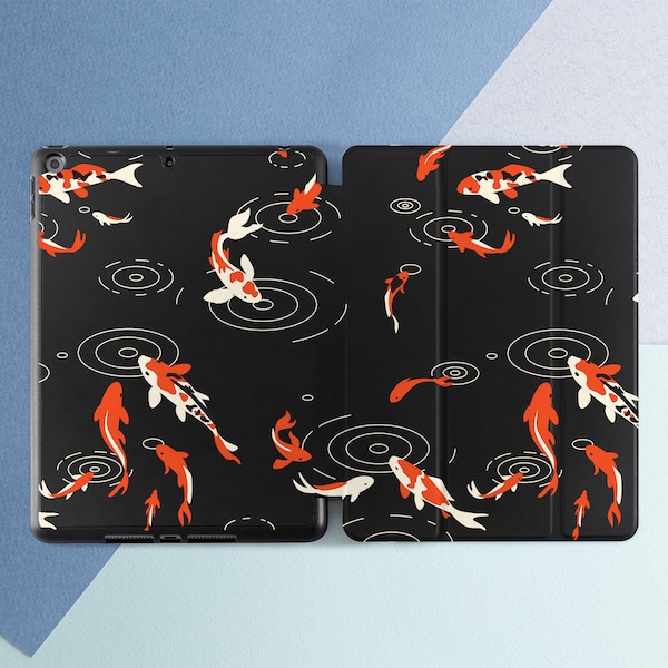 Koi fish art iPad black case iPad smart case ipad case pencil iPad  12 9 2021 iPad Air 4 iPad 8th gen case iPad Air 3 iPad Mini 6 iPad Gift