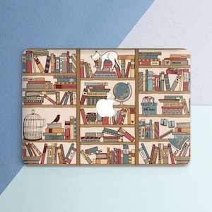 Macbook case book Library art case Cute white cat Macbook hard case Books lover gift Reading lover Macbook case aesthetic Friends gift cover
