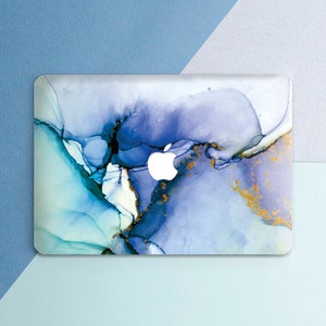 Blue marble Watercolor Elegant case Marble Stone Watercolor style Macbook case cute Macbook case simple Aesthetic cover White Minimalist