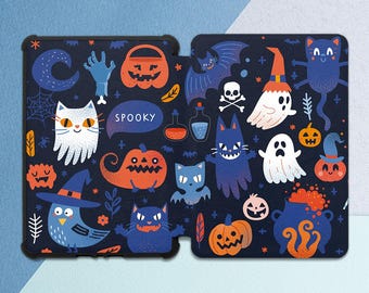 Funny Halloween decor Kindle case spooky Dark blue case Orange pumpkin case Kindle case bat Magic witch potion Kindle case cat Skull Bird