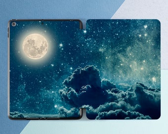 iPad case moon iPad case with pen slot Night sky print iPad case stars iPad case nature iPad case pencil Blue clouds print iPad Air 5 case