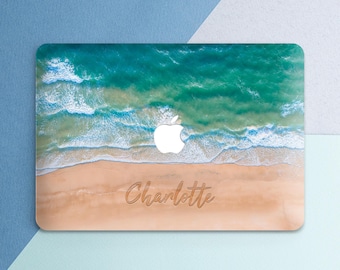 Macbook case personalized Ocean wave Sea Blue water Sand Beach Custom name cover Hard shell Pro 14 Air 13 Air 15 Pro 16 Neo Pro 13 Pro 15