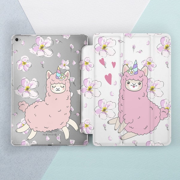 Llama iPad case Cute Alpaca Animal Floral Girly iPad 9.7 2018 6th 5th gen Flowers Girl Kids Unicorn iPad Pro 10.5 Pro 12.9 iPad Mini 4 Air 2