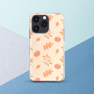 Fall botanical print iPhone case pumpkin Light orange case Phone case leaves Phone case Autumn Floral Nature print Aesthetic Minimalist art
