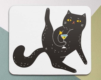 Black cat Funny animal Mouse mat Desk Accessories Teachers gift Office Supplies Square mouse pad Table decor Friends gift Mousepads Coctail