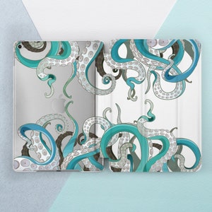 Octopus iPad case Ocean Animal Boys Girls Marine Teal Tentacles art Men Smart Cover iPad stand iPad Pro case 10th gen 9th gen Air 5 Mini 6