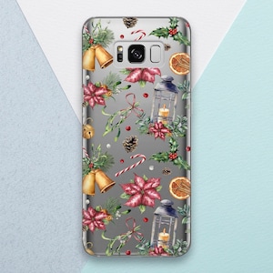 Christmas New Year s22 Note 20 s21 Phone case for Samsung Galaxy  Cute Winter Holiday Girly Floral Leaf Transparent Samsung s21 FE Note 10