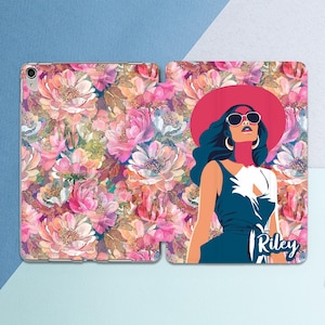 iPad case woman Pink floral pattern Personalized gift iPad case name Summer girl art iPad smart case iPad case custom Inspirational art case