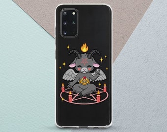 Fits Samsung Kawaii Baphomet Cute phone case Transparent case Occult Satanic Black magic Pentagram Halloween s25 ultra s24 s23 s22 s21 s10