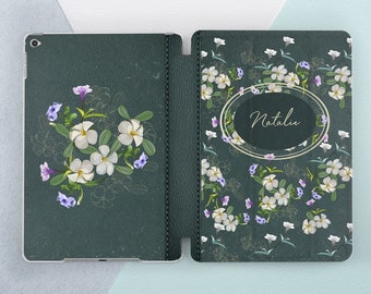 Vintage look print iPad case name Elegant flowers Looks like book Personalized Case custom iPad case green Pro 13 Air 13 Mini 7 11th gen
