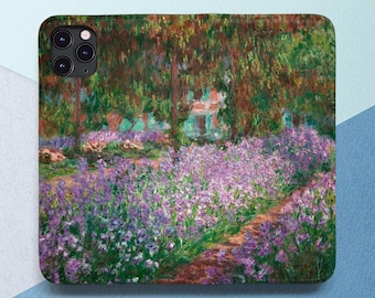 iPhone case nature Claude Monet The Artists Garden Wallet Phone Casewith Card Slot Flip Phone Case Oil paints print iPhone 15 Pro 14 13 12
