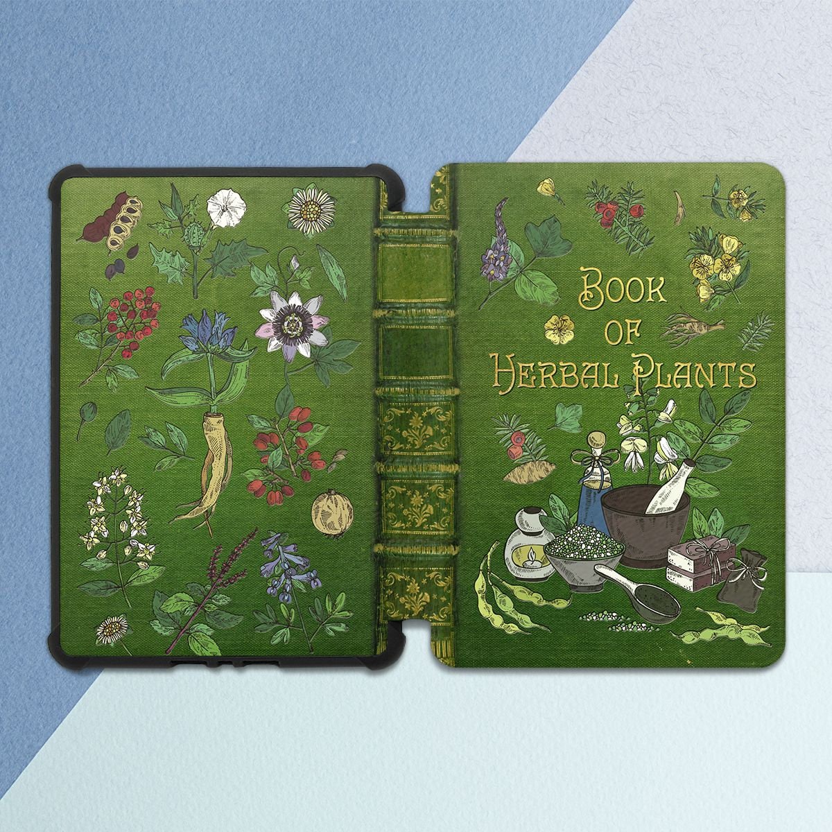 Book of Herbal Plants Print Kindle Case Green Botanical Floral Art ...