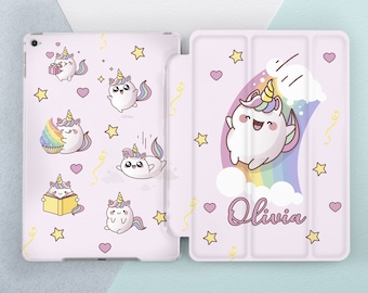 iPad case baby pink Cute unicorn Kawaii animal case iPad case name iPad case kids Girly Personalized Rainbow Custom A16 Air 13 Pro 13 Mini 7