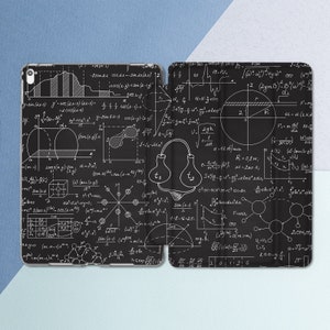 May include: A black and white illustration of various mathematical formulas and equations on a black background. The illustration includes circles, graphs, and other geometric shapes.