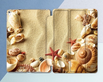 Beach iPad case Summer Tropical Ocean Shell Smart Cover Stand iPad case sand Voyage Sea star Vacation Air 13 Pro 13 11 Mini 7 10 9 11th gen