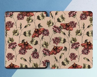 Vintage floral art iPad case moth Butterfly art case iPad case with pen slot iPad case pencil Dark academia art iPad case flowers Aesthetic