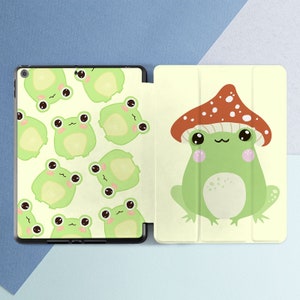 Funny green frog Red mushroom art iPad case pencil iPad smart case With pencil holder Light green case iPad Air 4 iPad  12 9 2021 iPad 10 5