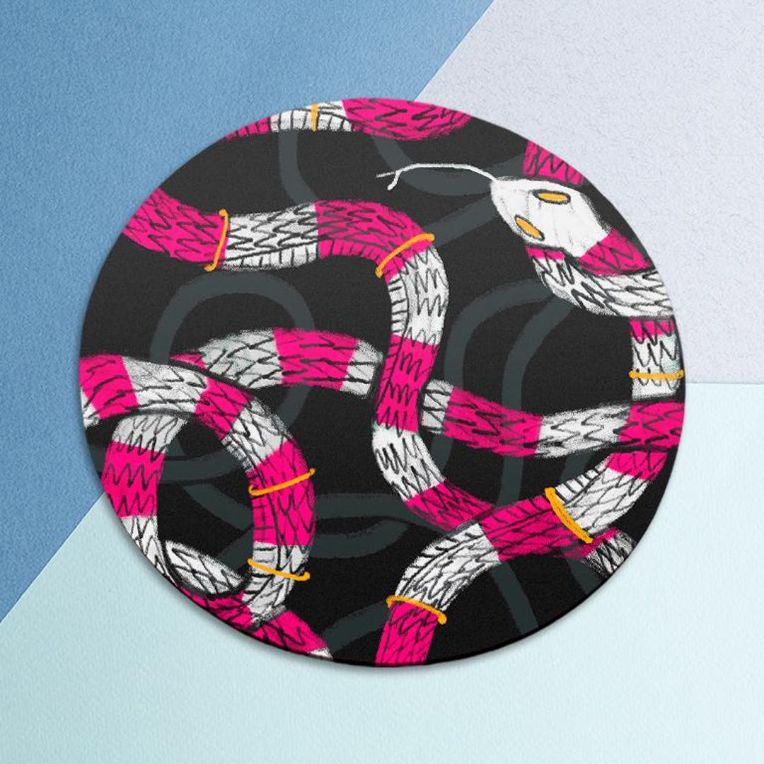 White Pink Snake Mousepad Serpent Desk Pad Mouse Mat Dark Animal Print ...