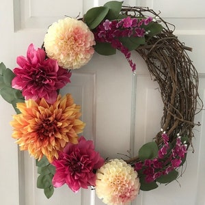 Spring wreath, Summer wreath, Year-Round wreath, Everyday wreath, Front Door wreath, Farmhouse Decor, Home Decor, Housewarming Gift, Dahlias